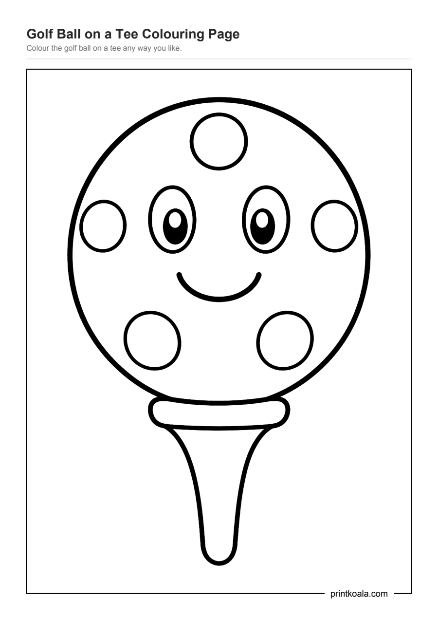Full preview of the Golf Ball on a Tee Colouring Page worksheet