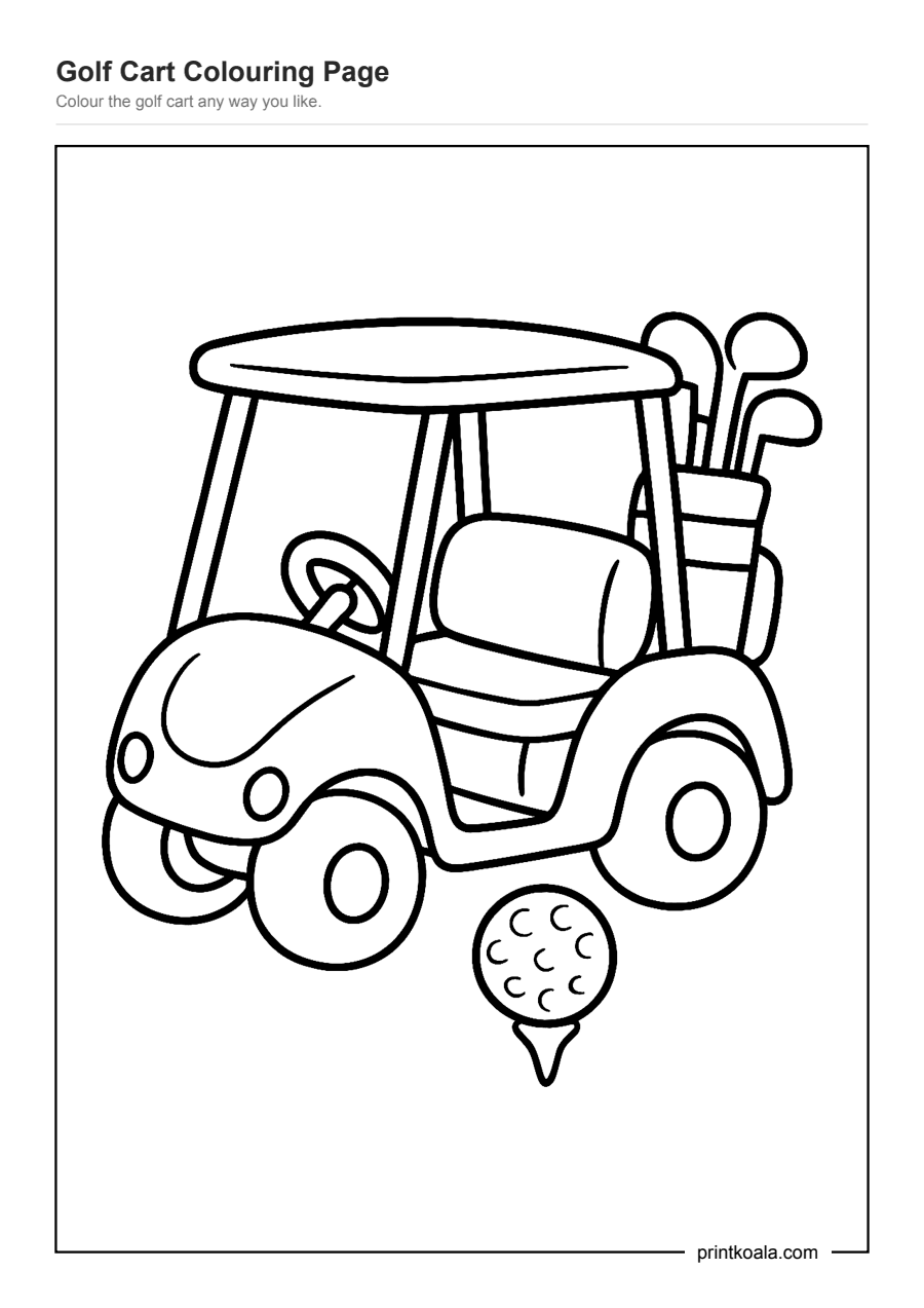 Full preview of the Golf Cart Colouring Page worksheet