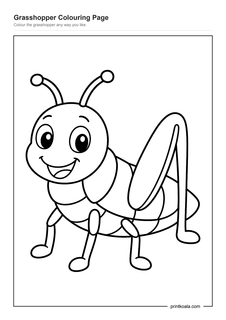 Full preview of the Grasshopper Colouring Page worksheet