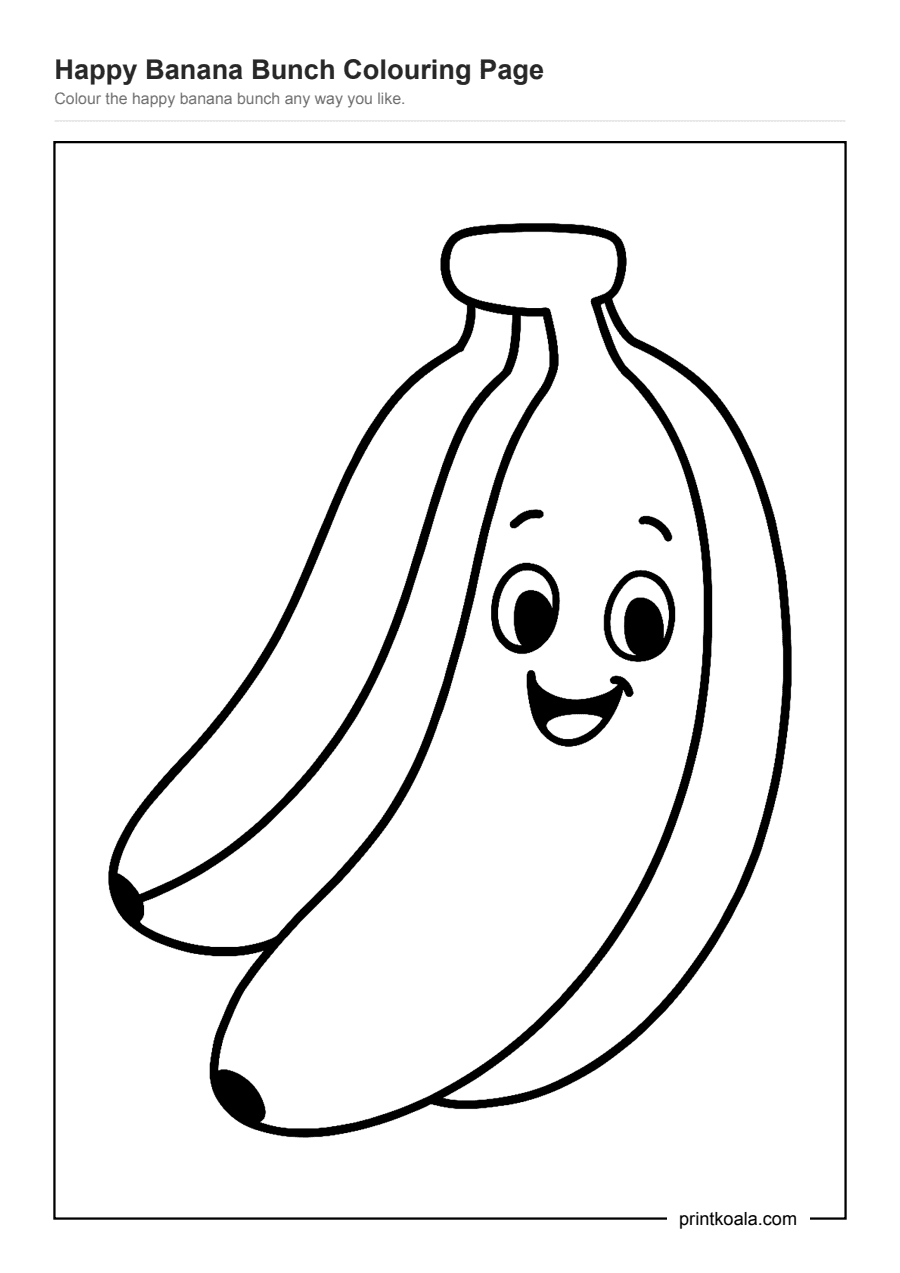 Full preview of the Happy Banana Bunch Colouring Page worksheet
