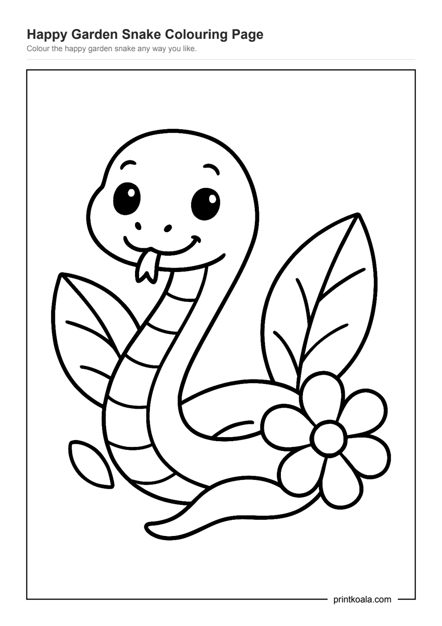 Full preview of the Happy Garden Snake Colouring Page worksheet