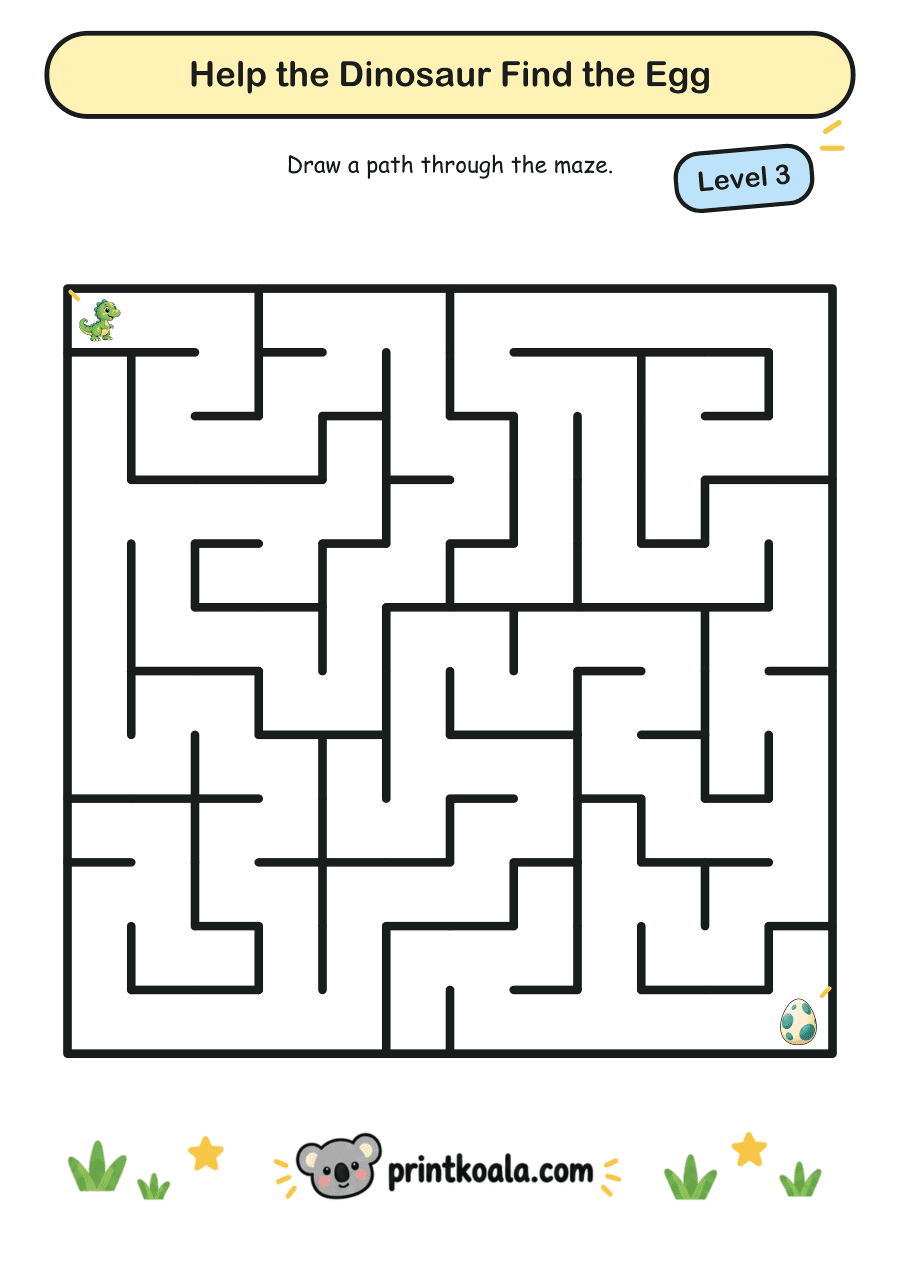 Full preview of the Help the Dinosaur Find the Egg — Level 3 worksheet