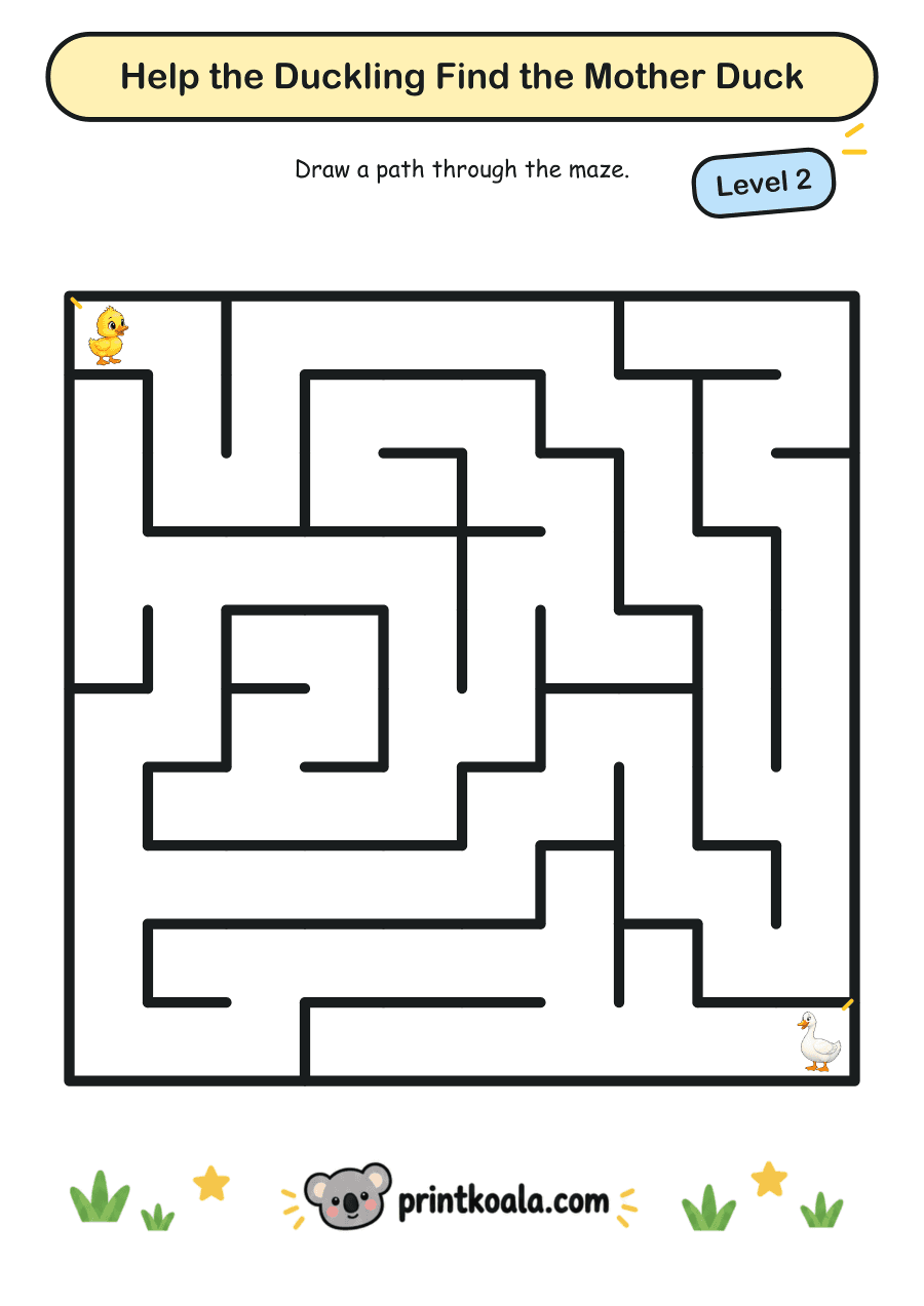 Full preview of the Help the Duckling Find the Mother Duck — Level 2 worksheet