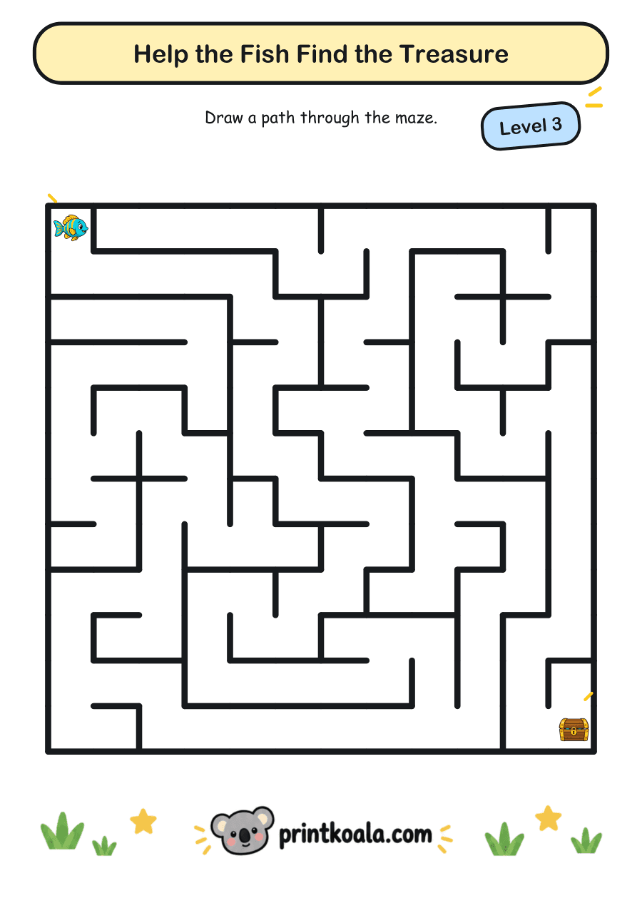 Full preview of the Help the Fish Find the Treasure — Level 3 worksheet