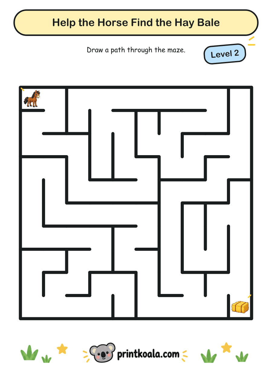 Full preview of the Help the Horse Find the Hay Bale — Level 2 worksheet