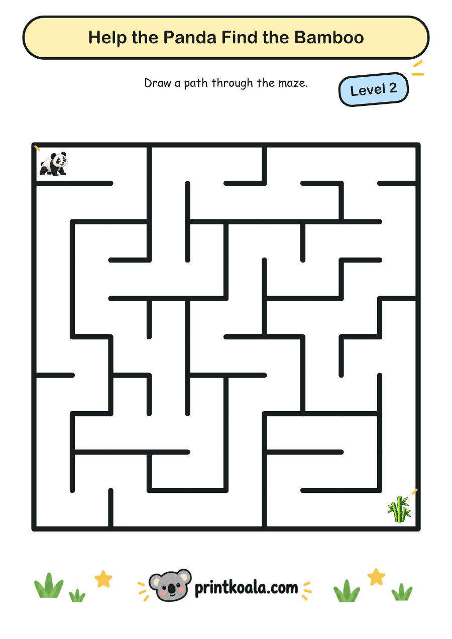 Full preview of the Help the Panda Find the Bamboo — Level 2 worksheet