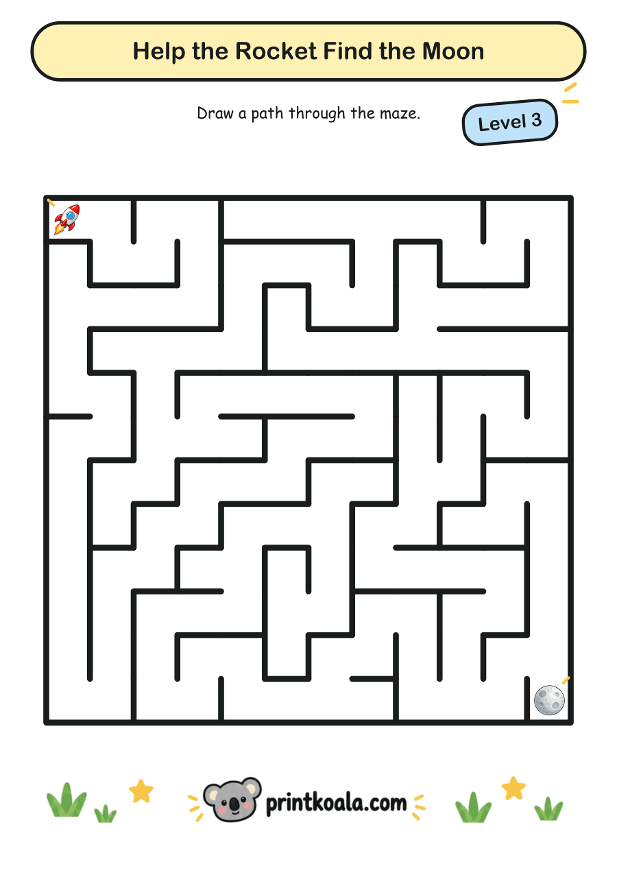Full preview of the Help the Rocket Find the Moon — Level 3 worksheet