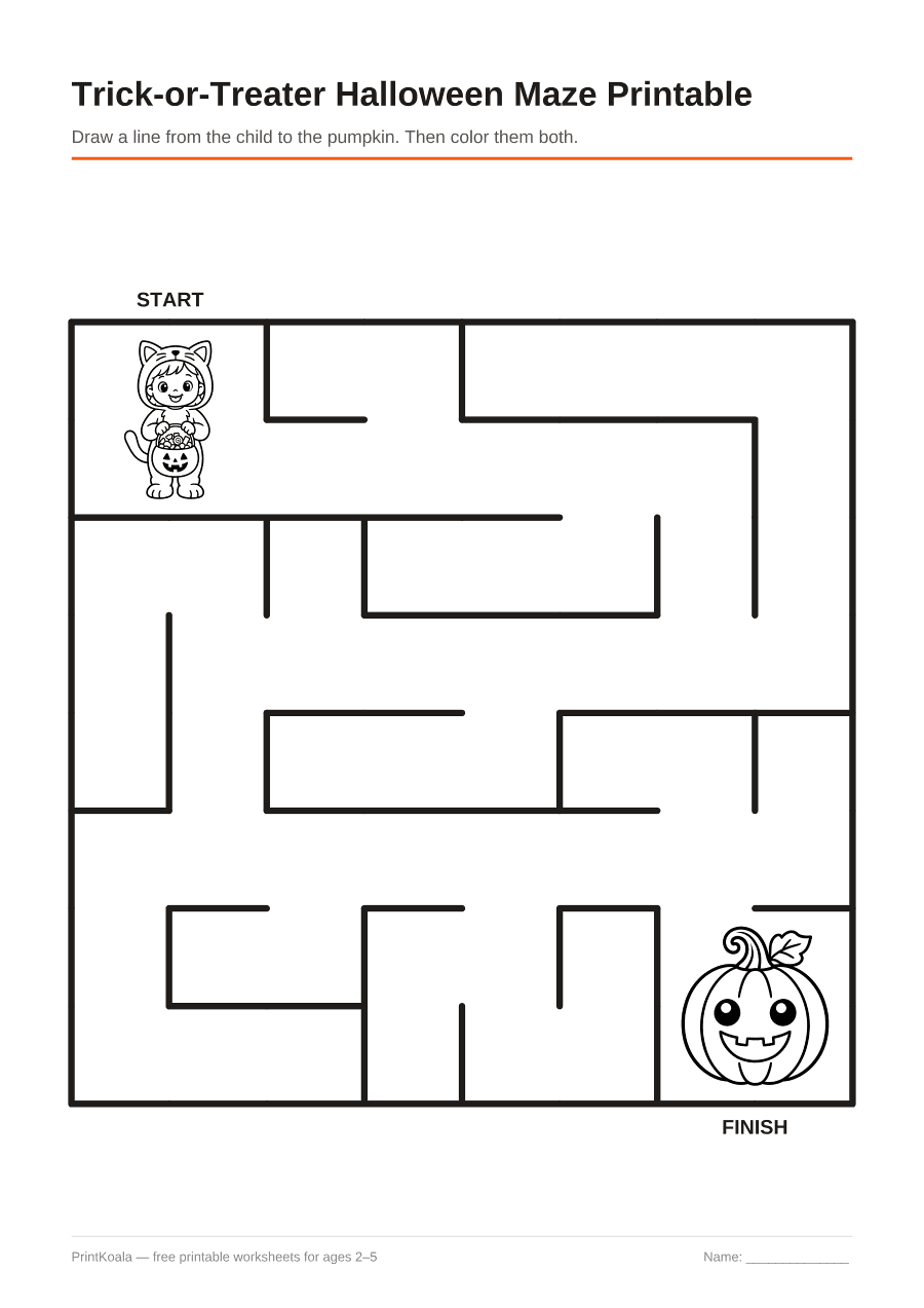 Full preview of the Trick-or-Treater Halloween Maze Printable worksheet