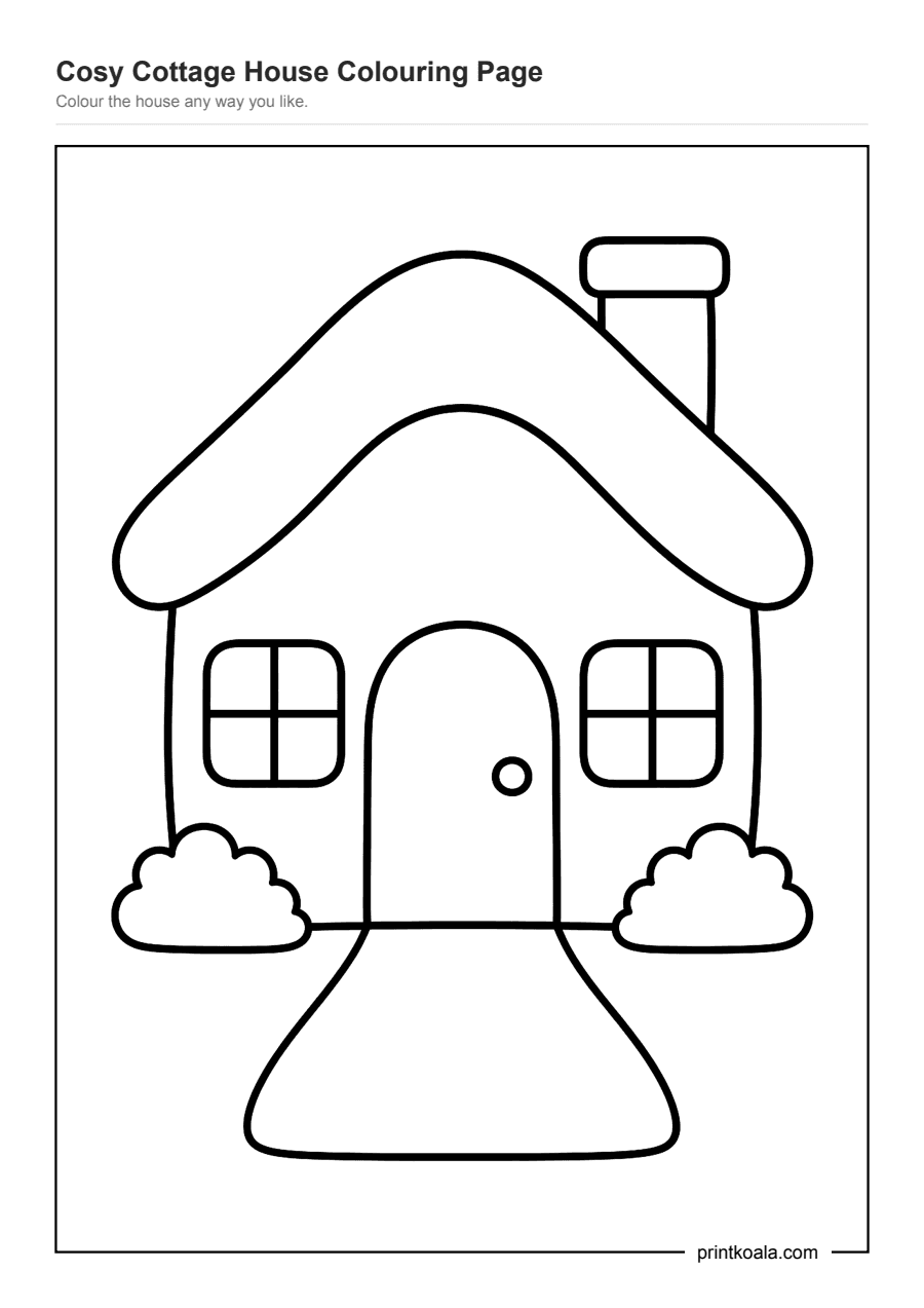 Full preview of the Cosy Cottage House Colouring Page worksheet