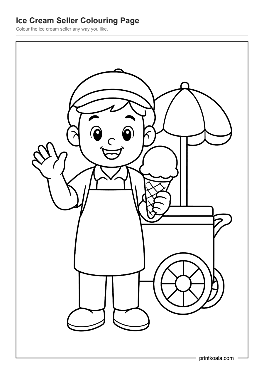 Full preview of the Ice Cream Seller Colouring Page worksheet