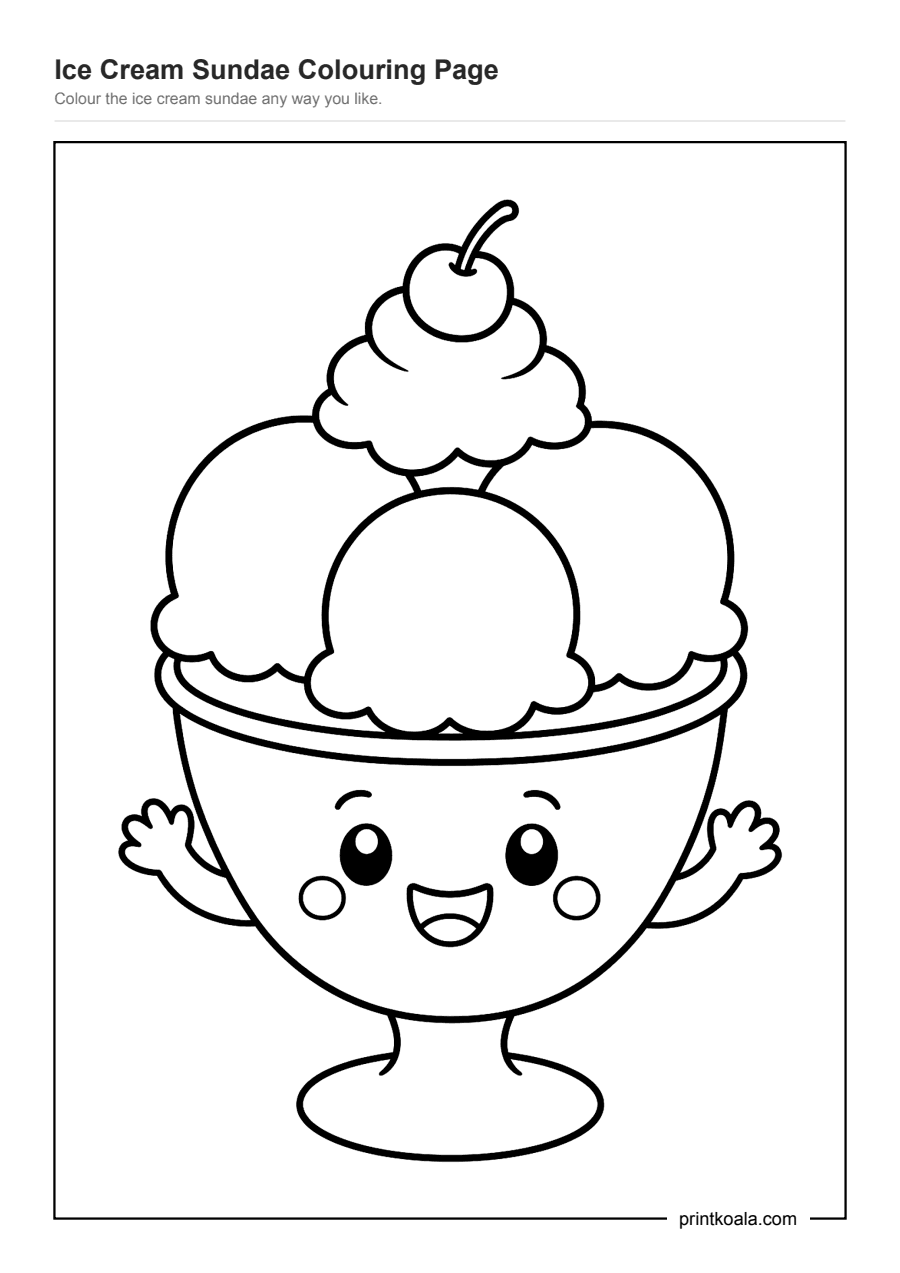 Full preview of the Ice Cream Sundae Colouring Page worksheet