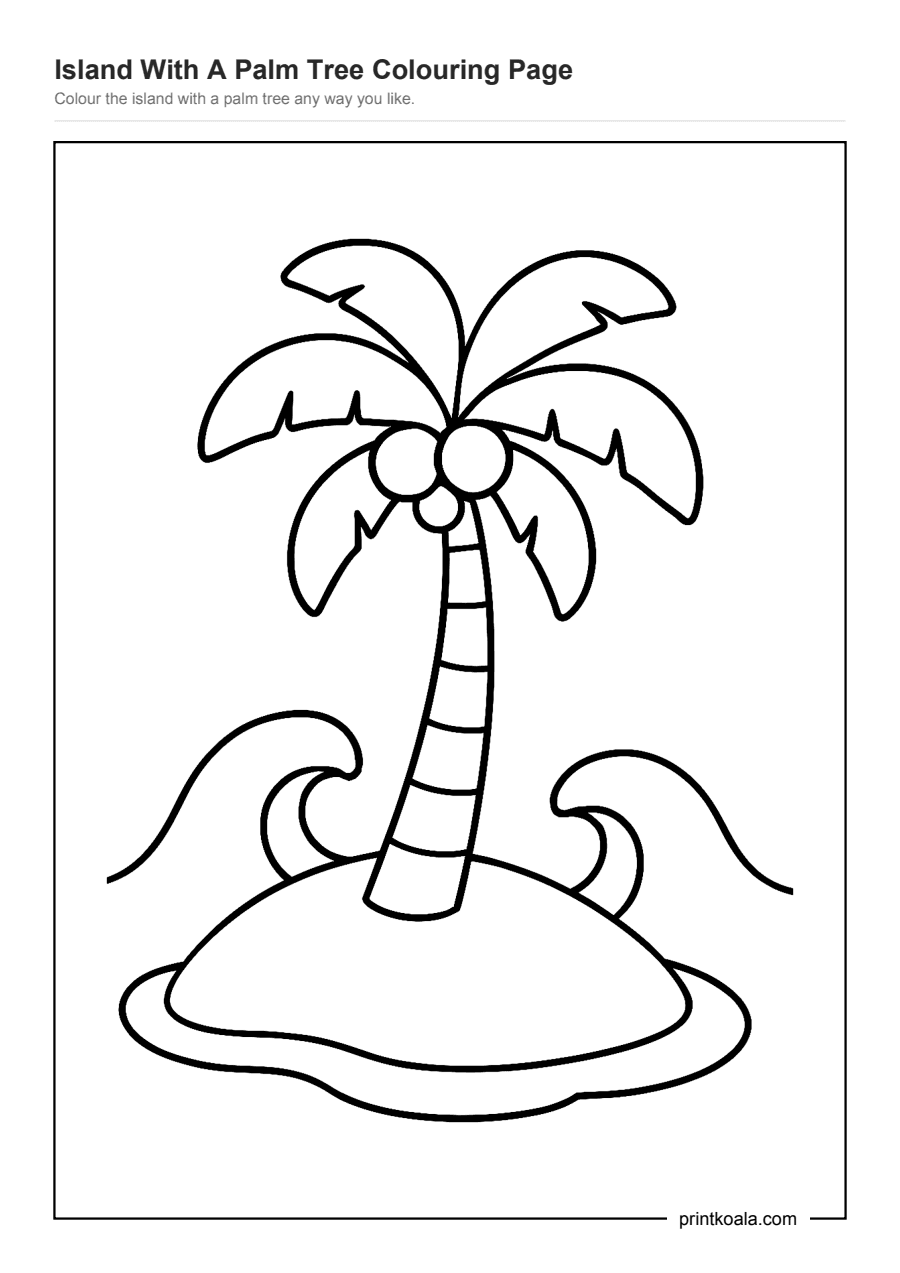 Full preview of the Island With A Palm Tree Colouring Page worksheet