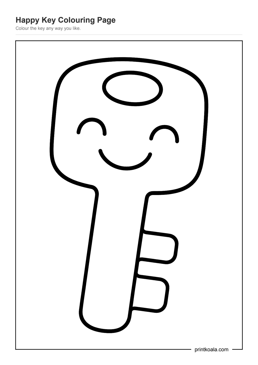 Full preview of the Happy Key Colouring Page worksheet