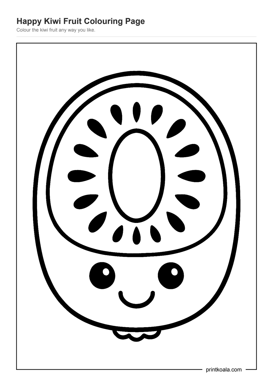 Full preview of the Happy Kiwi Fruit Colouring Page worksheet