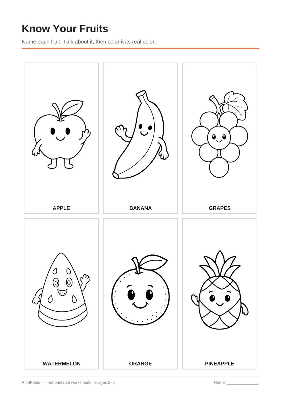 Full preview of the Know Your Fruits worksheet