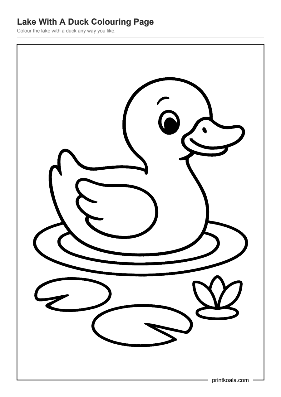 Full preview of the Lake With A Duck Colouring Page worksheet