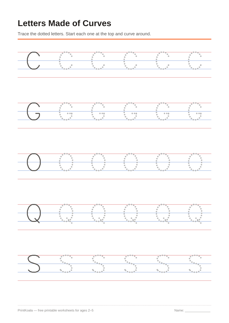 Full preview of the Letters Made of Curves worksheet