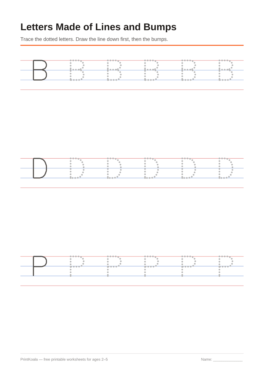 Full preview of the Letters Made of Lines and Bumps worksheet
