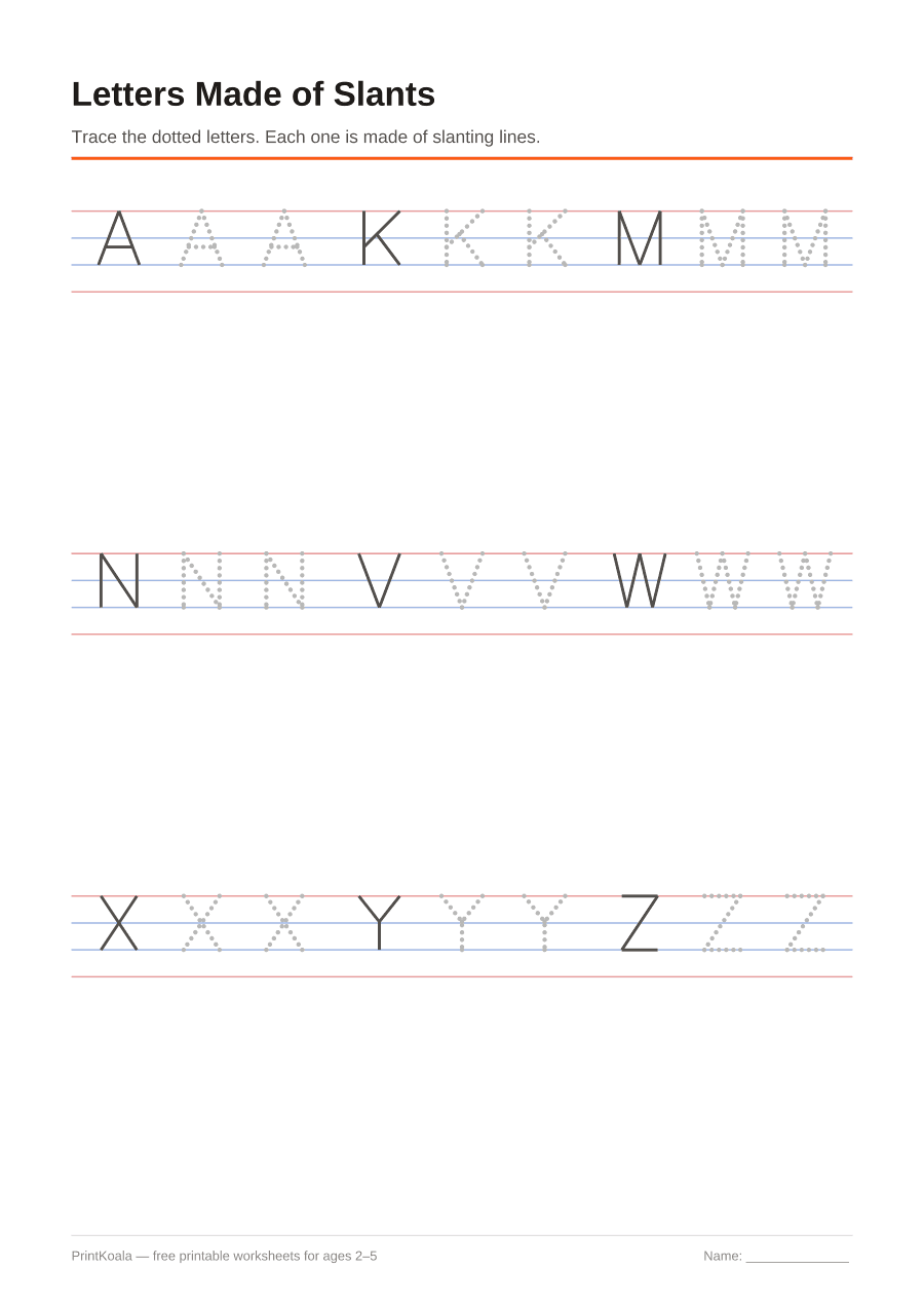 Full preview of the Letters Made of Slants worksheet