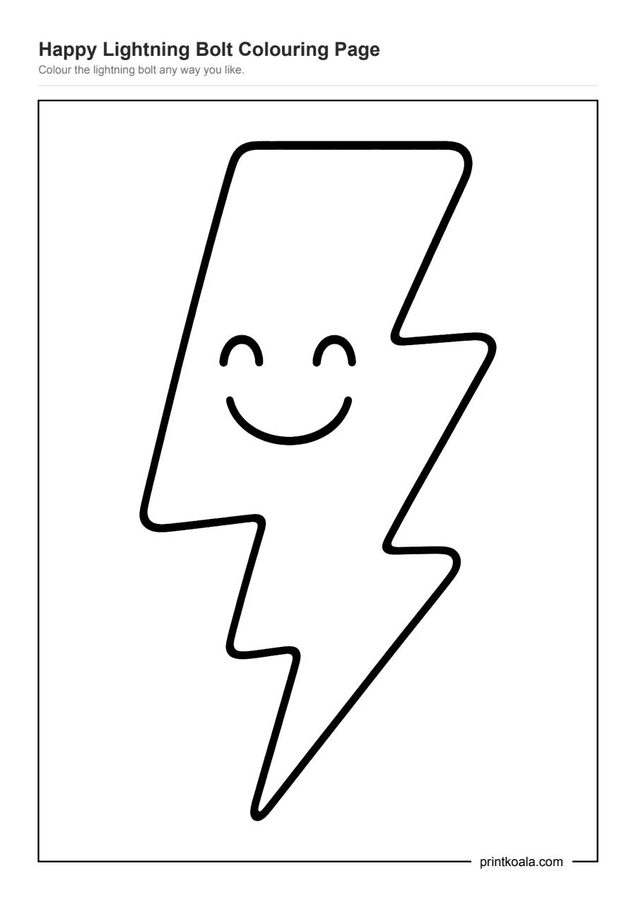 Full preview of the Happy Lightning Bolt Colouring Page worksheet