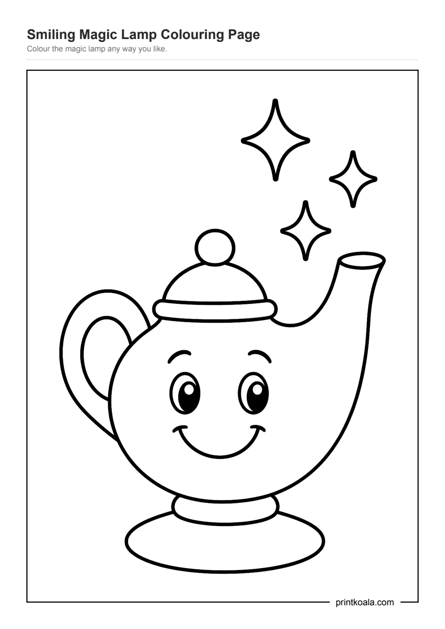 Full preview of the Smiling Magic Lamp Colouring Page worksheet