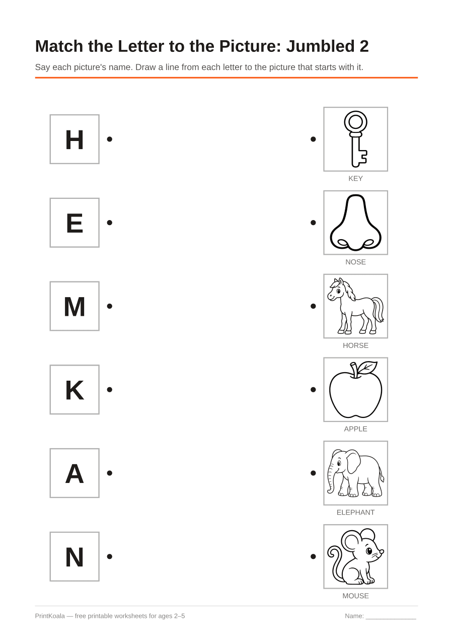 Full preview of the Match the Letter to the Picture: Jumbled 2 worksheet