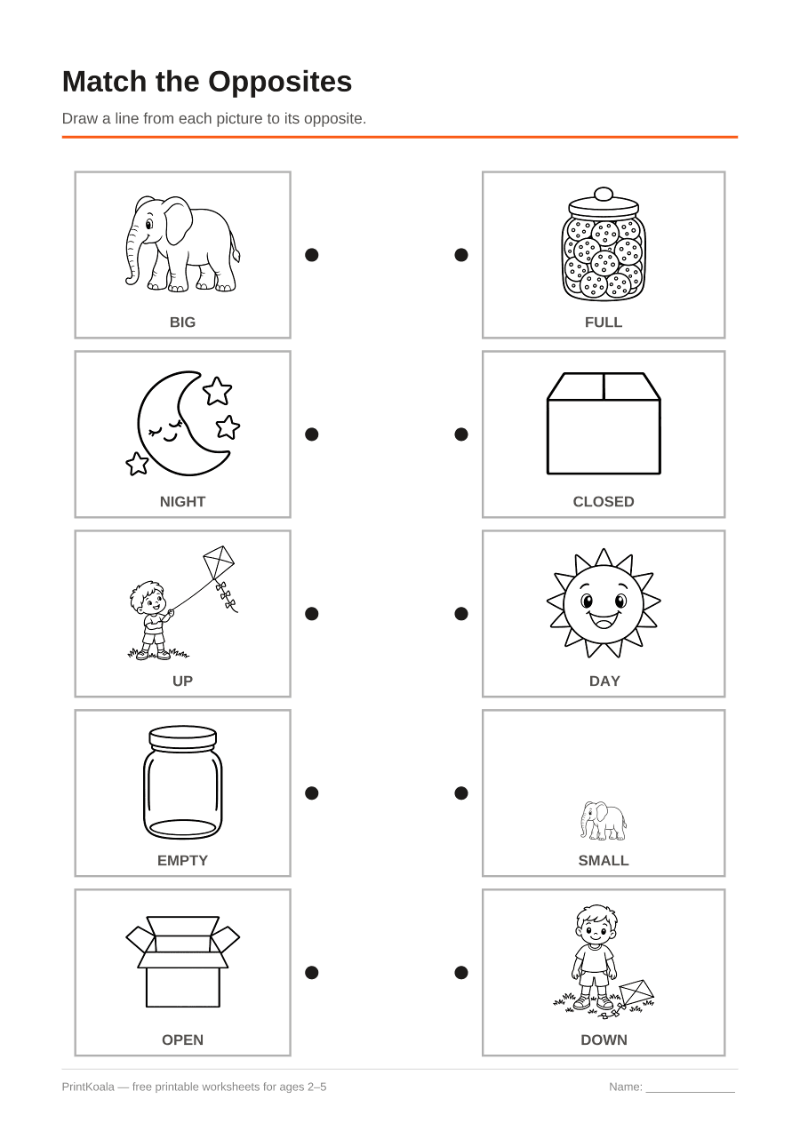 Full preview of the Match the Opposites worksheet