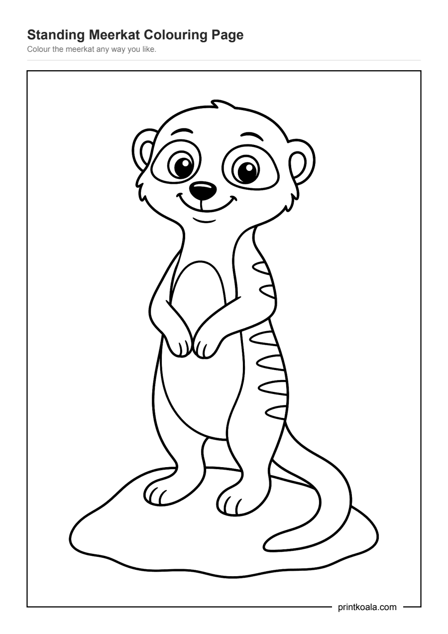 Full preview of the Standing Meerkat Colouring Page worksheet