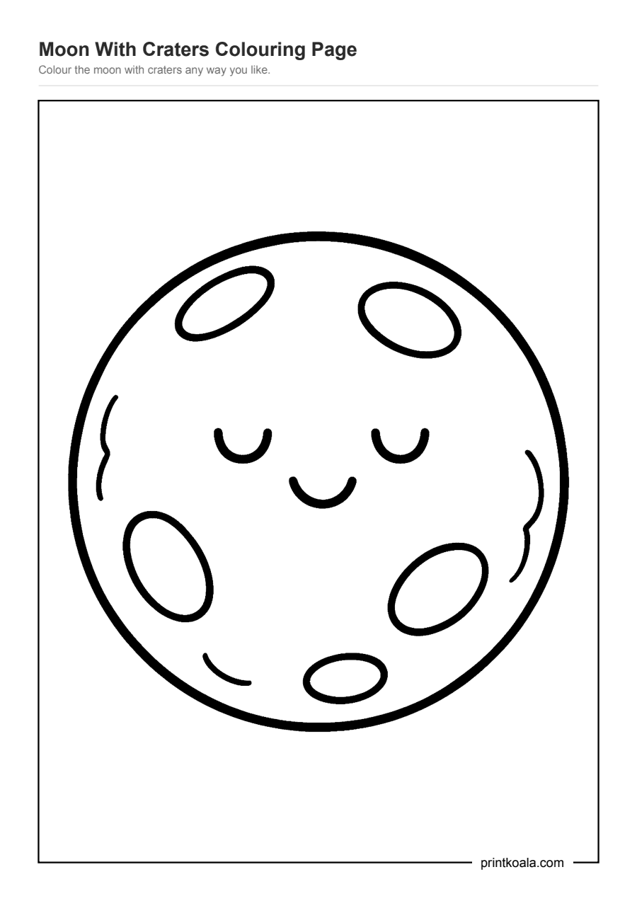Full preview of the Moon With Craters Colouring Page worksheet