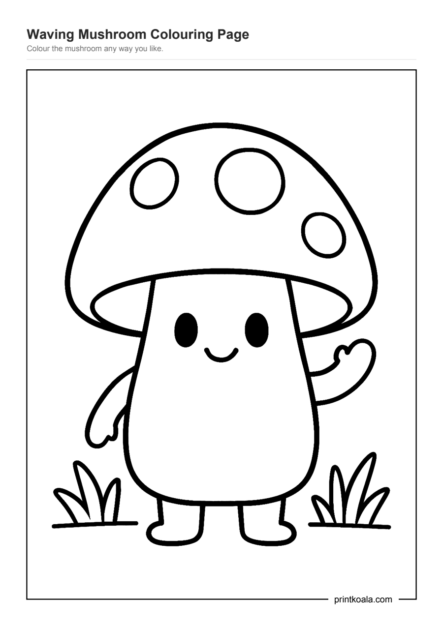 Full preview of the Waving Mushroom Colouring Page worksheet