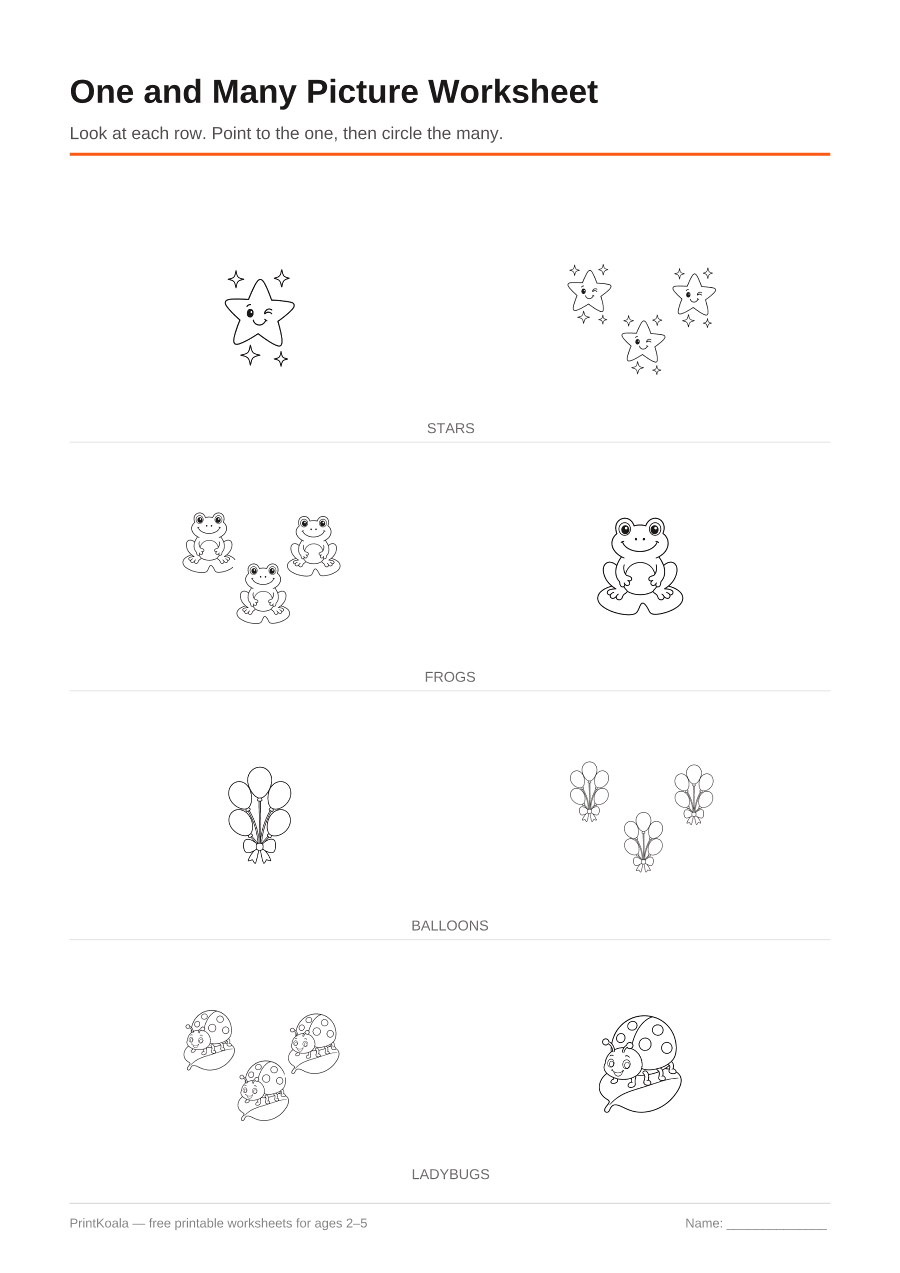 Full preview of the One and Many Picture Worksheet worksheet