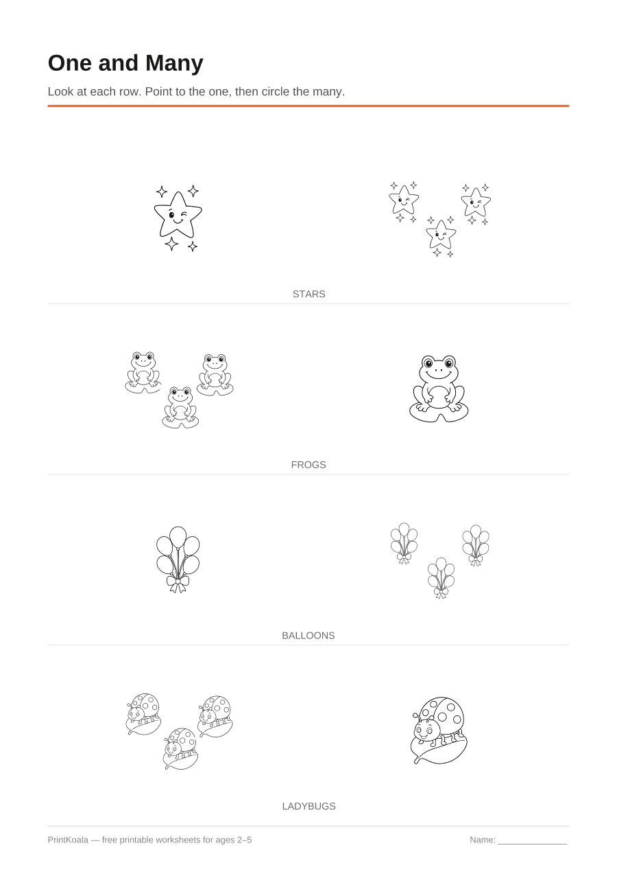Full preview of the One and Many worksheet