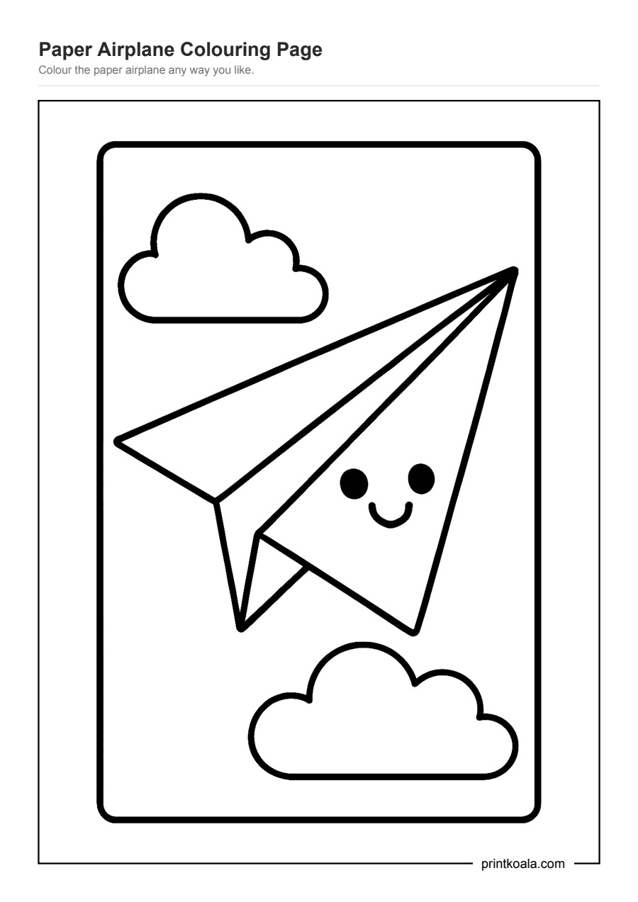 Full preview of the Paper Airplane Colouring Page worksheet