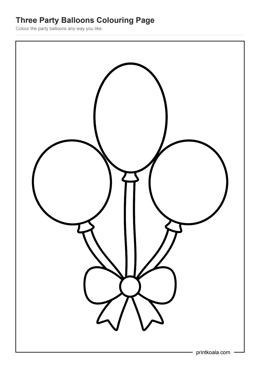 Full preview of the Three Party Balloons Colouring Page worksheet