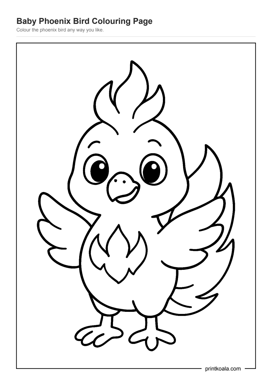 Full preview of the Baby Phoenix Bird Colouring Page worksheet