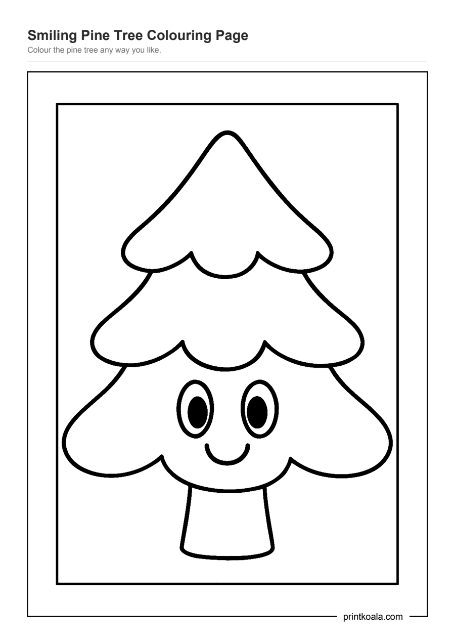 Full preview of the Smiling Pine Tree Colouring Page worksheet