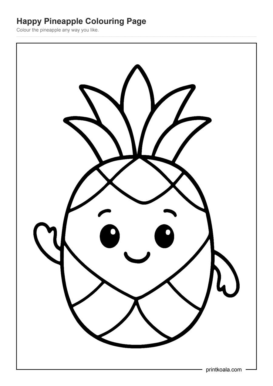 Full preview of the Happy Pineapple Colouring Page worksheet