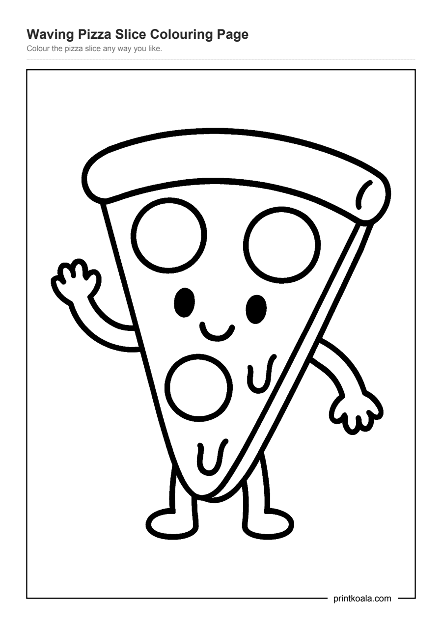 Full preview of the Waving Pizza Slice Colouring Page worksheet