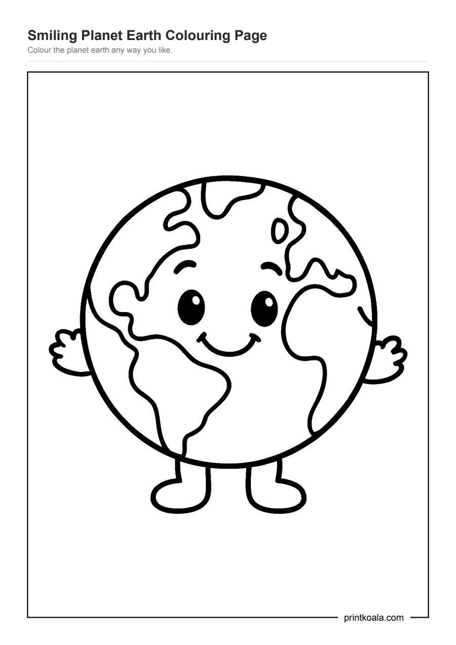 Full preview of the Smiling Planet Earth Colouring Page worksheet
