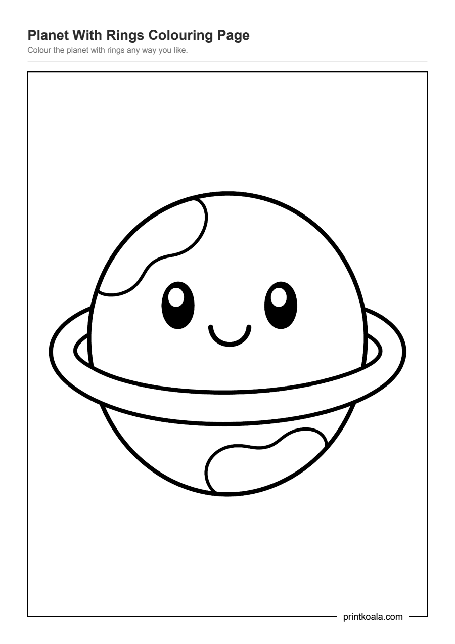 Full preview of the Planet With Rings Colouring Page worksheet