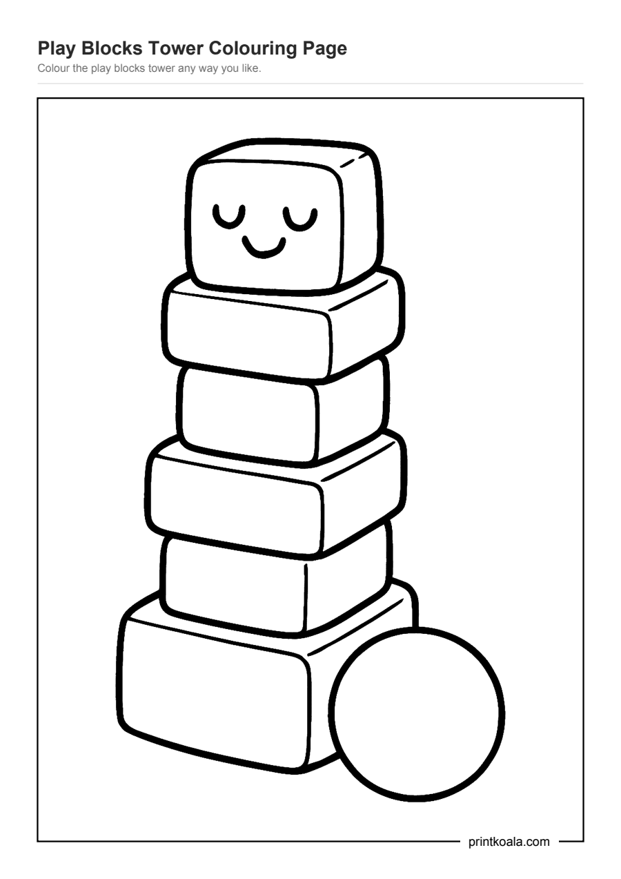 Full preview of the Play Blocks Tower Colouring Page worksheet