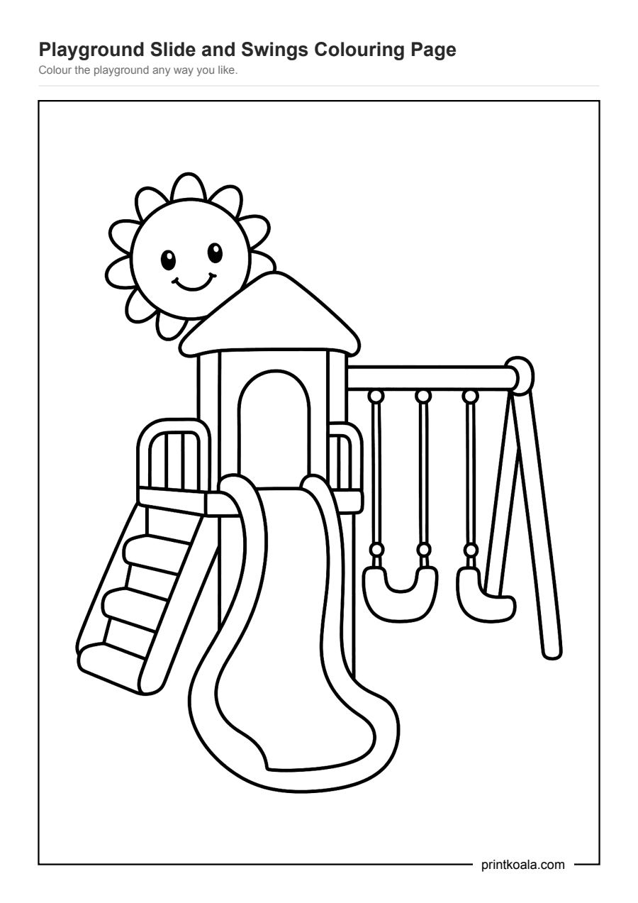 Full preview of the Playground Slide and Swings Colouring Page worksheet
