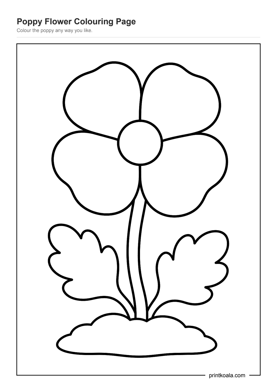 Full preview of the Poppy Flower Colouring Page worksheet