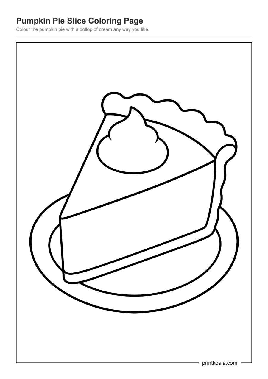 Full preview of the Pumpkin Pie Slice Coloring Page worksheet