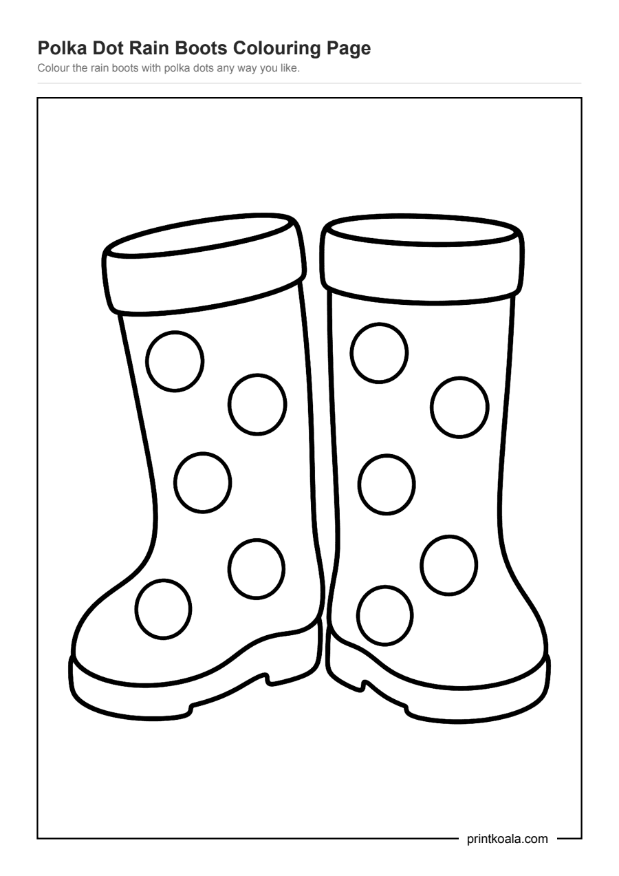 Full preview of the Polka Dot Rain Boots Colouring Page worksheet
