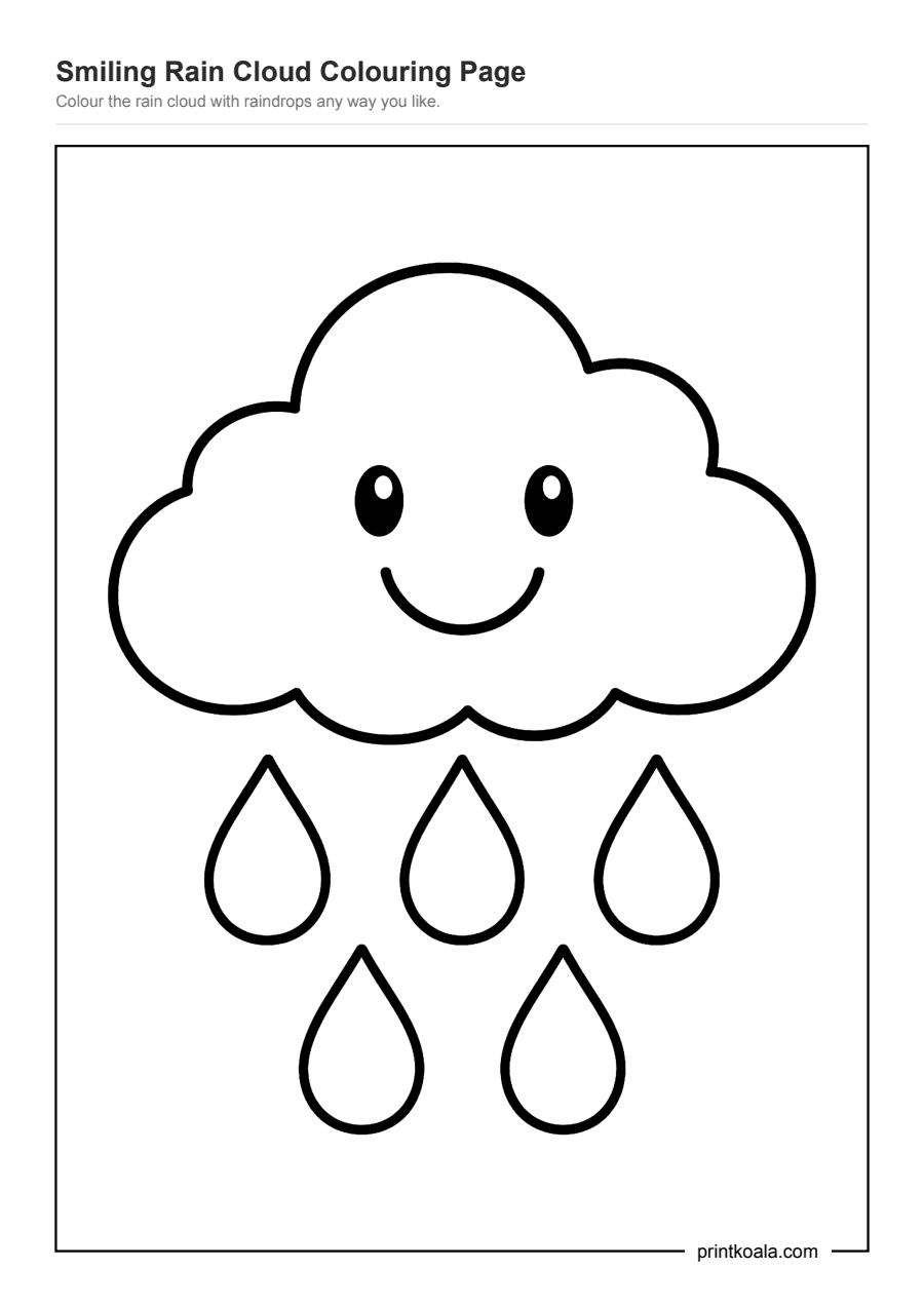 Full preview of the Smiling Rain Cloud Colouring Page worksheet