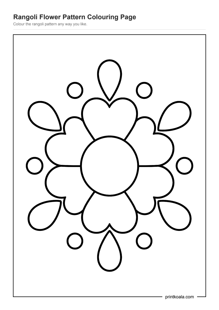Full preview of the Rangoli Flower Pattern Colouring Page worksheet