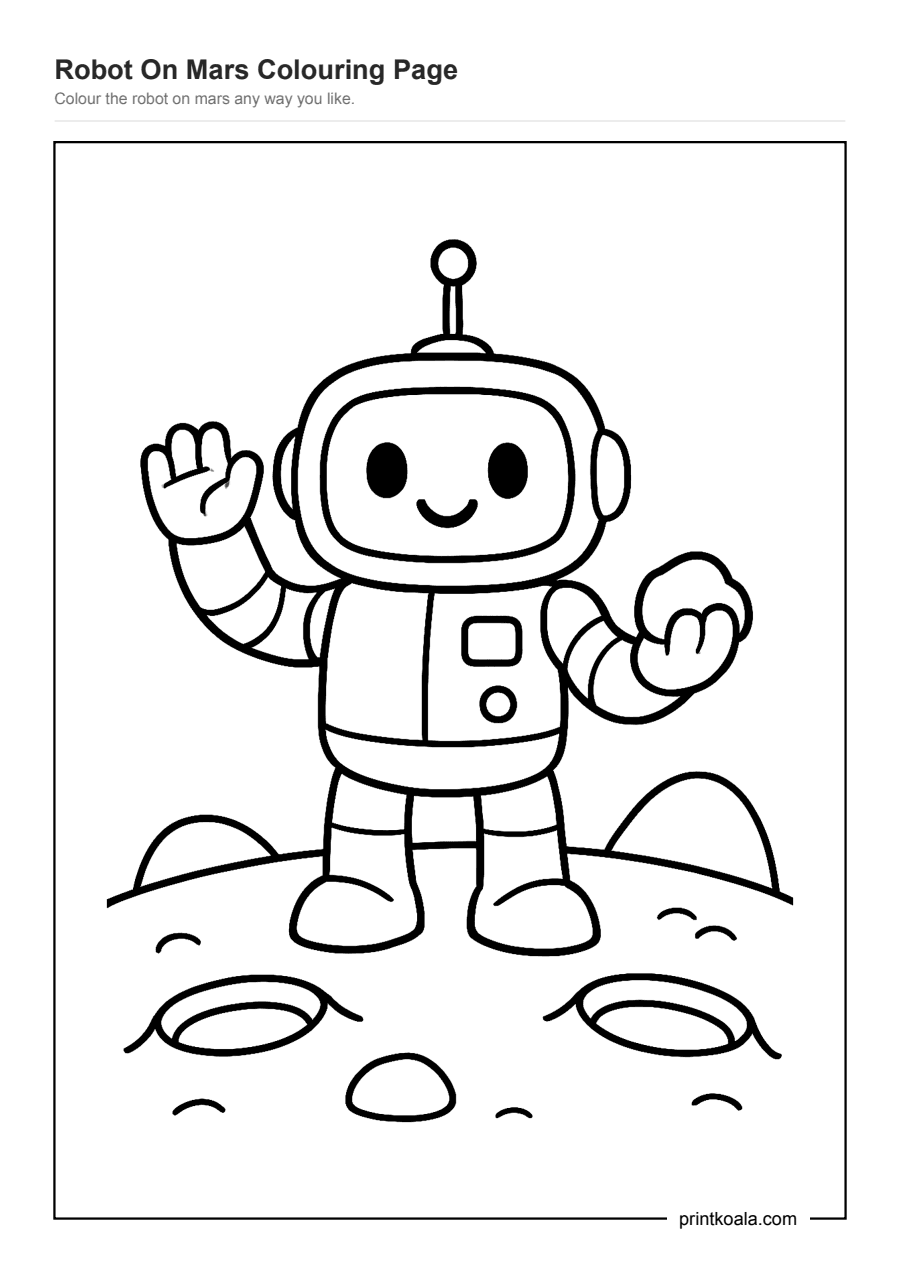 Full preview of the Robot On Mars Colouring Page worksheet