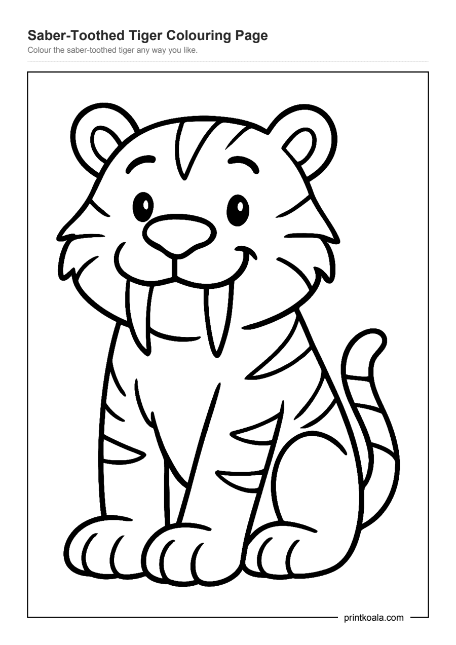 Full preview of the Saber-Toothed Tiger Colouring Page worksheet