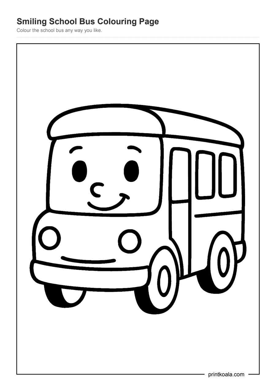 Full preview of the Smiling School Bus Colouring Page worksheet